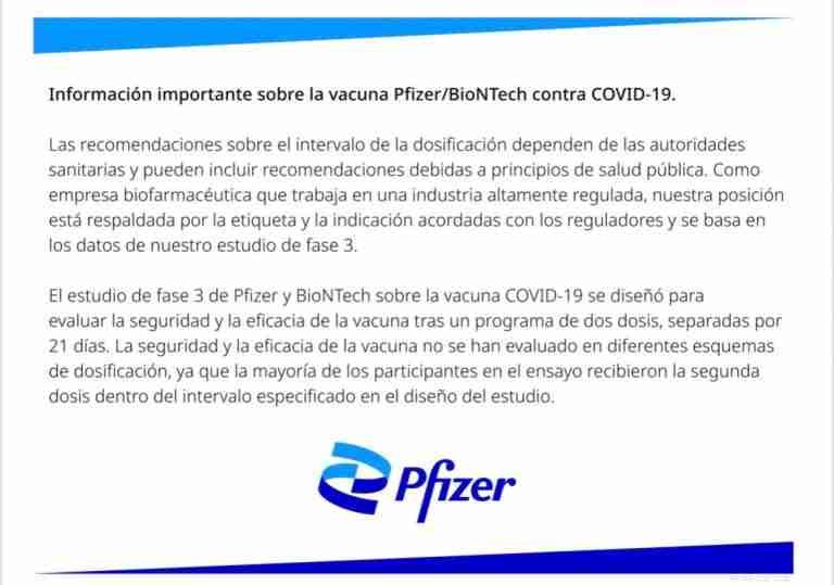 Pfizer se pronuncia sobre el aplazamiento de dosis.