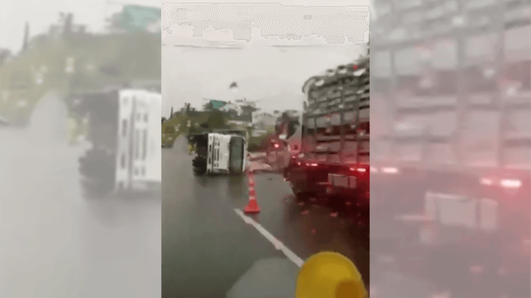 Se volcó un camión que transportaba marranos en la autopista Medellín-Bogotá