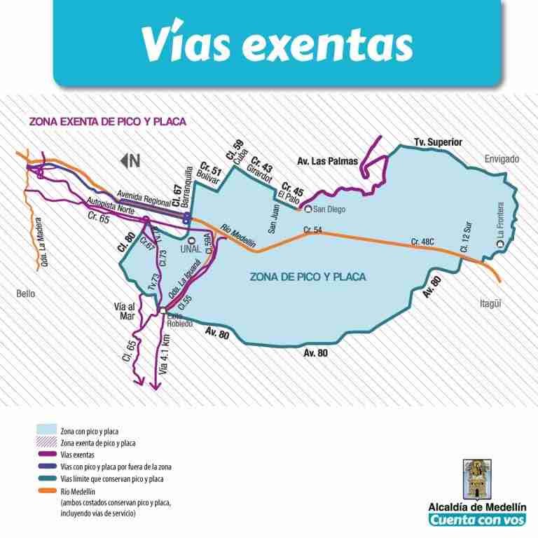¿Sabes cuáles son las vías exentas de pico y placa en Medellín?