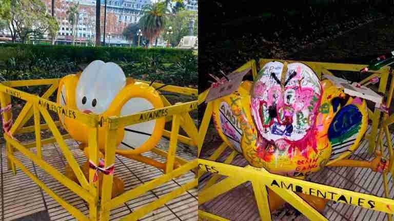 Vandalizan nueva estatua de Gaturro, ¿por qué en Argentina lo odian?