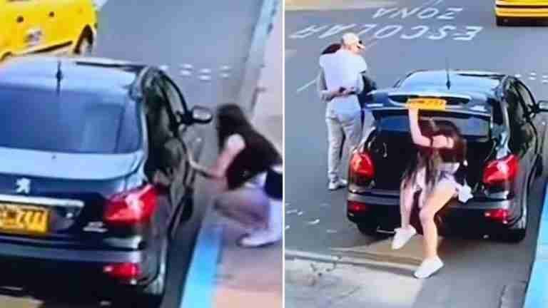 Hombre esconde en el baúl del carro a mujer que aparentemente es su amante