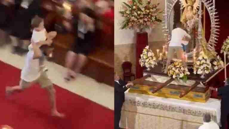 De manera impredecible, hombre irrumpe en una iglesia para poner a su hijo en el altar 