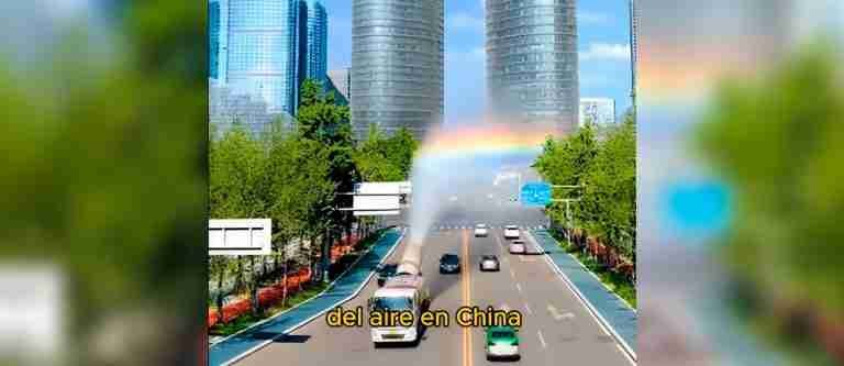 Para luchar contra la contaminación del aire, un autobús emite niebla y crea un arcoíris