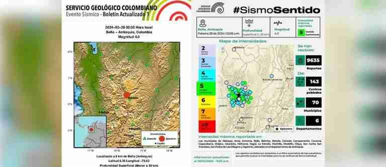 ¿Lo sintió? Temblor de magnitud 4.0 despertó a los antioqueños