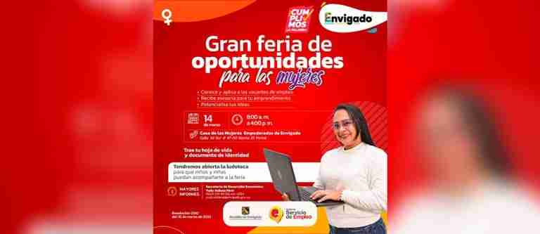 Habrá feria de oportunidades para mujeres en Envigado este 14 de marzo