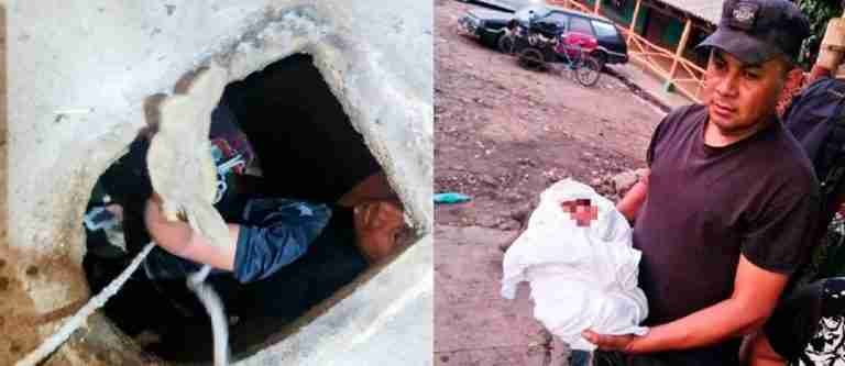 Policía rescata con vida a un bebé de una fosa séptica