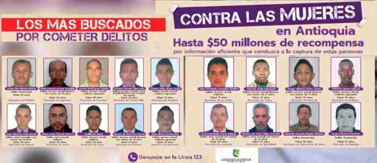 Antioquia publica el primer cartel de los más buscados por feminicidios