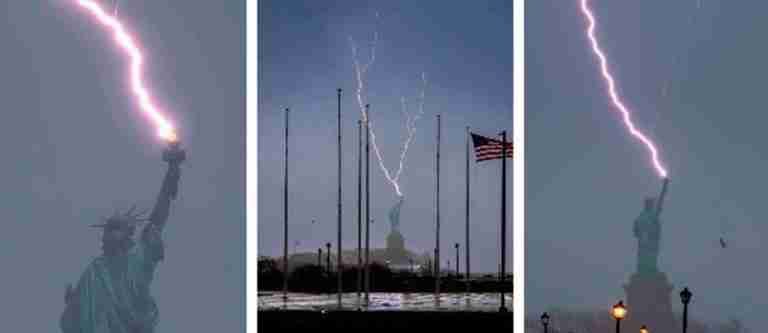 ¡Impactante momento en la Gran Manzana! Fotógrafo captó un rayo en la Estatua de la Libertad