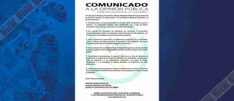 Abejorral en alerta por panfleto amenazante del Clan del Golfo