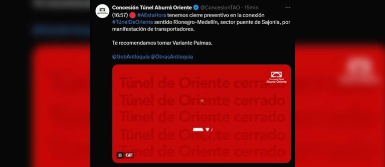 ¡ATENCIÓN! Por manifestación ciudadana, vuelven a cerrar el Túnel de Oriente sentido Rionegro – Medellín