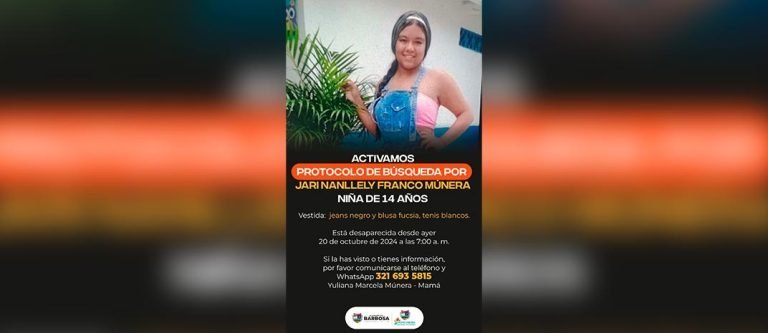 En Barbosa buscan a una niña de 14 años que desapareció este domingo