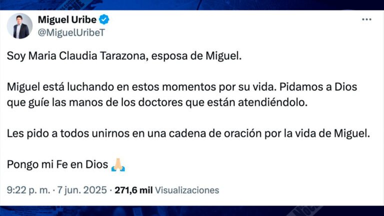 “Miguel está luchando por su vida”: Esposa de Miguel Uribe