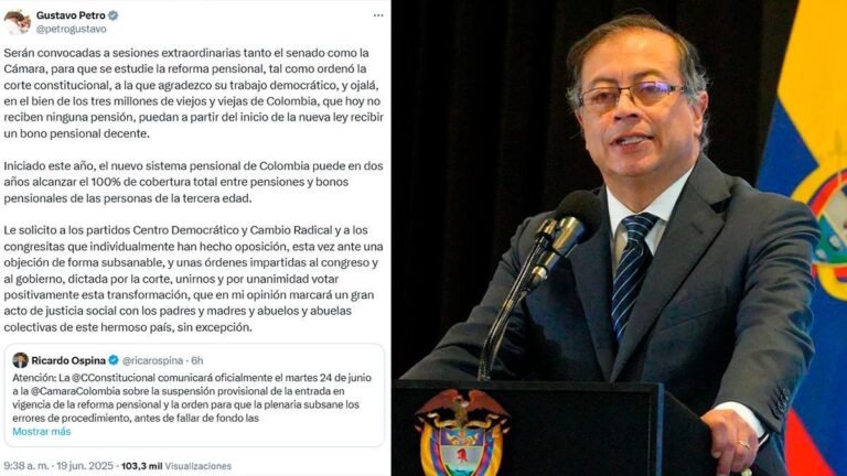 Petro convoca al Congreso a sesiones extraordinarias para salvar la reforma pensional tras fallo de la Corte