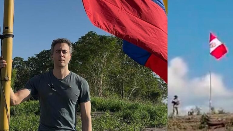 Peruanos responden a Daniel Quintero e izan su bandera en el mismo lugar donde le desmontaron la bandera de Colombia