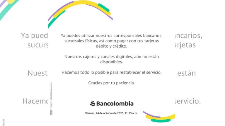 Bancolombia restablece parcialmente sus servicios tras la falla masiva de esta madrugada