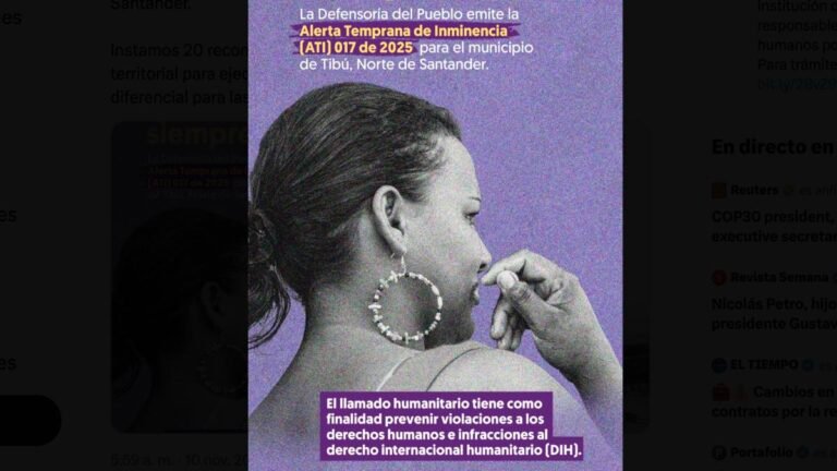 Defensoría lanza alerta roja por violencia en Tibú