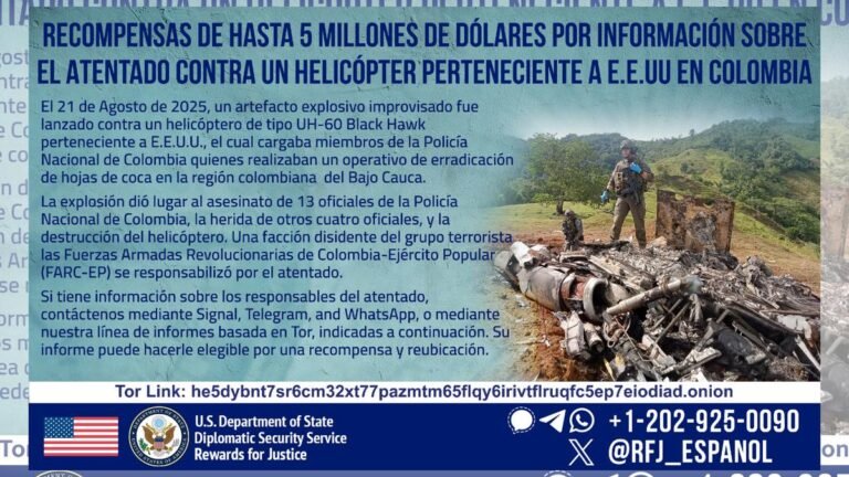 Estados Unidos pone precio a la información sobre el atentado al helicóptero en Amalfi