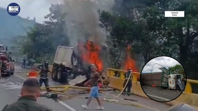 Grave aacidente en Calarcá deja 3 personas heridas, dos vehículos en llamas y otro más volcado