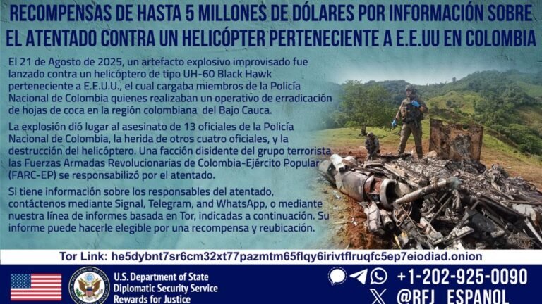 EE. UU. ofrece recompensa por autores del atentado que dejó 13 policías muertos en Antioquia