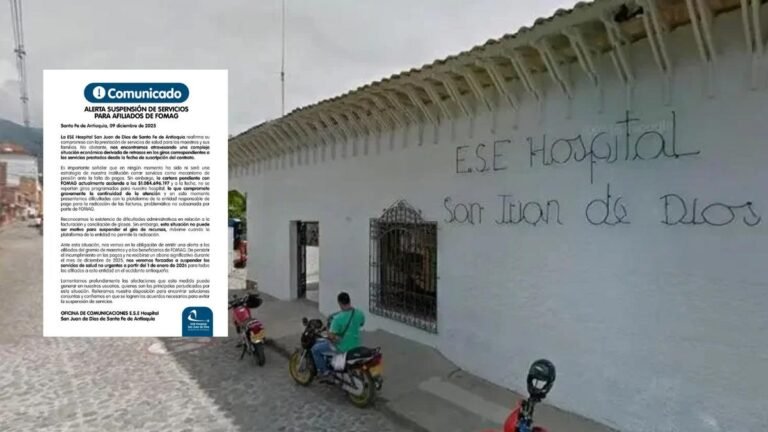Hospital de Santa Fe de Antioquia anuncia suspensión de servicios no urgentes a afiliados del Fomag desde enero por millonaria deuda