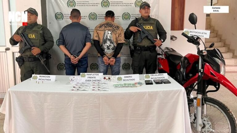 Dos personas capturadas en Mesetas con munición y panfletos extorsivos