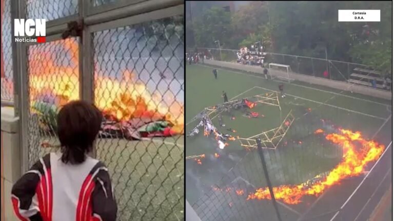 Gigantesco globo por poco causa una tragedia en una cancha de Envigado