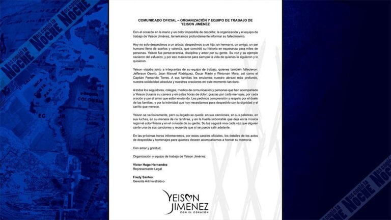 “Esta es la publicación más dolorosa de mi vida”: el emotivo mensaje que publicó el equipo de Yeison Jiménez tras su muerte