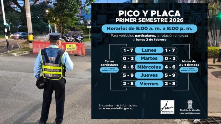 Esta es la nueva rotación del pico y placa en el Valle de Aburrá a partir del 2 de febrero de 2026