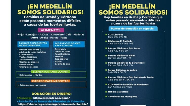 Medellín activa campaña de solidaridad para familias afectadas por las lluvias en Urabá y Córdoba