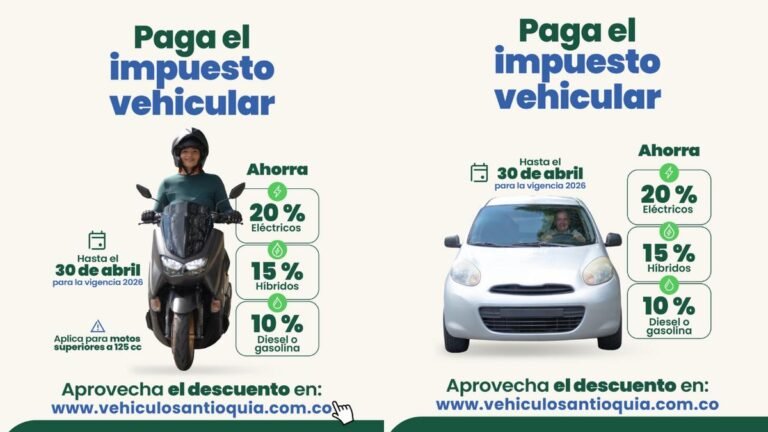 Antioquia ofrece hasta 20 % de descuento por pronto pago del impuesto vehicular