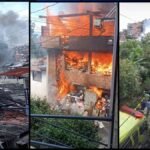 En Manrique se incendió una vivienda de tres plantas, donde almacenaban basura