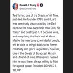 Trump lamenta muerte de fundador de CNN