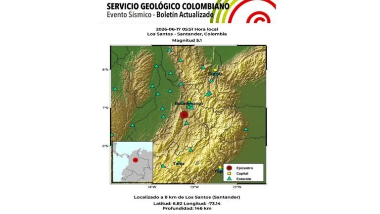 Temblor de magnitud 5,1 sacudió a Colombia en la madrugada de este miércoles