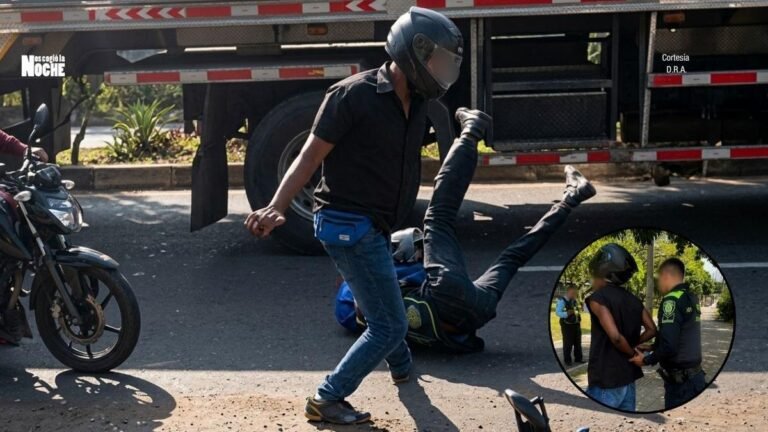 Podría ser denunciado por intento de homicidio, el motociclista que agredió brutalmente a un agente de tránsito en Medellín