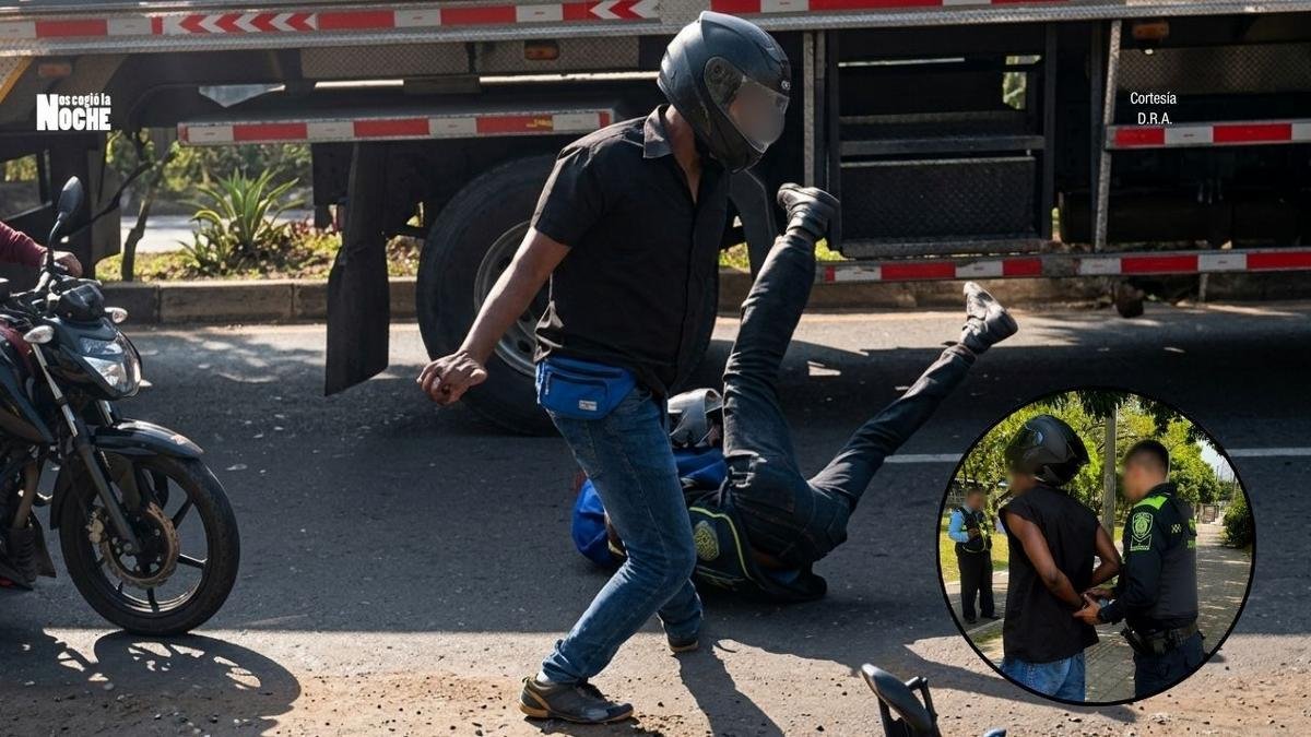 Podría ser denunciado por intento de homicidio, el motociclista que agredió brutalmente a un agente de tránsito en Medellín