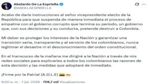 ¡Atención! Se suspende el proceso de empalme por orden del presidente electo, Abelardo de la Espriella
