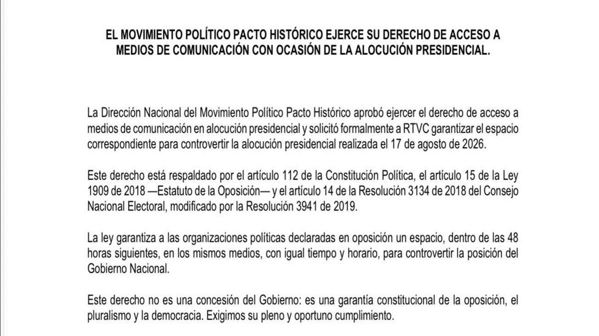 Pacto Histórico exige réplica