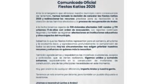Andes cancela las Fiestas Katías 2026 y destina recursos a los damnificados del terremoto