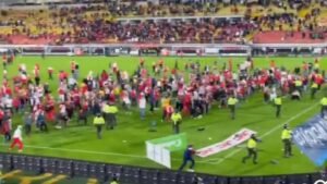 El presunto robo de una bandera desató una batalla campal entre hinchas de Santa Fe y América