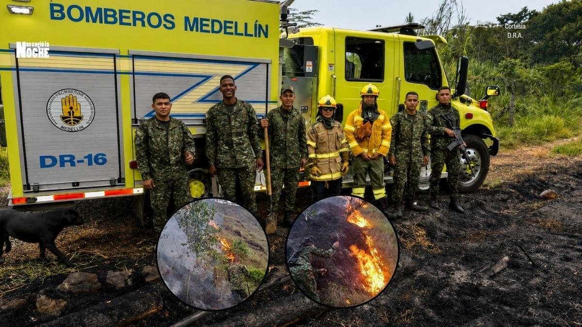 El Ejército se les unió a los bomberos de Medellín para apagar el voraz incendio en Villa Hermosa