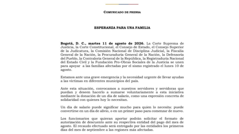 Funcionarios de la justicia donarán un día de salario para ayudar a damnificados por el terremoto