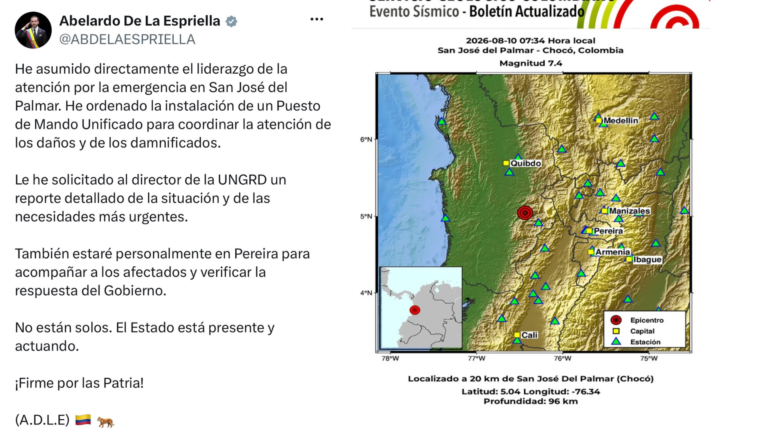 Presidente asume coordinación de la emergencia tras fuerte sismo en Colombia