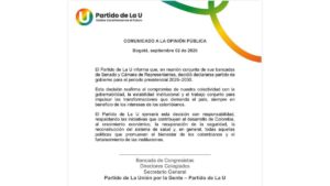 Partido de La U se declara partido de Gobierno de Abelardo