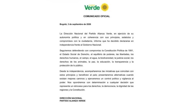 Partido Verde se declara independiente del Gobierno de De la Espriella
