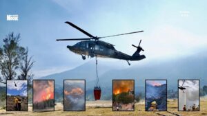 Más de 300 personas, apoyadas por dos helicópteros con Bambi Bucket, intentan sofocar el voraz incendio de Villa de Leyva