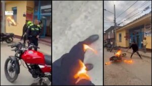 Le prendió fuego a un agente de tránsito y a su motocicleta en un municipio colombiano