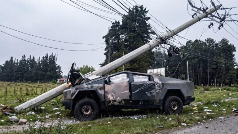 Cybertruck tumbó un poste en Rionegro: estas son las imágenes