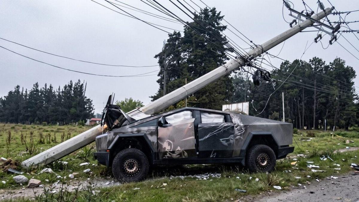 Cybertruck tumbó un poste en Rionegro: estas son las imágenes